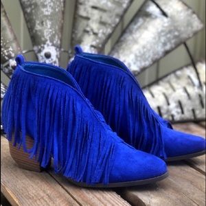 Royal Blue fringed booties